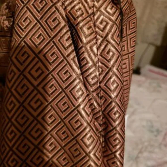 Atos Lombardini Gold & Brown Metallic Greek KeyTrousers - Picture 6 of 8